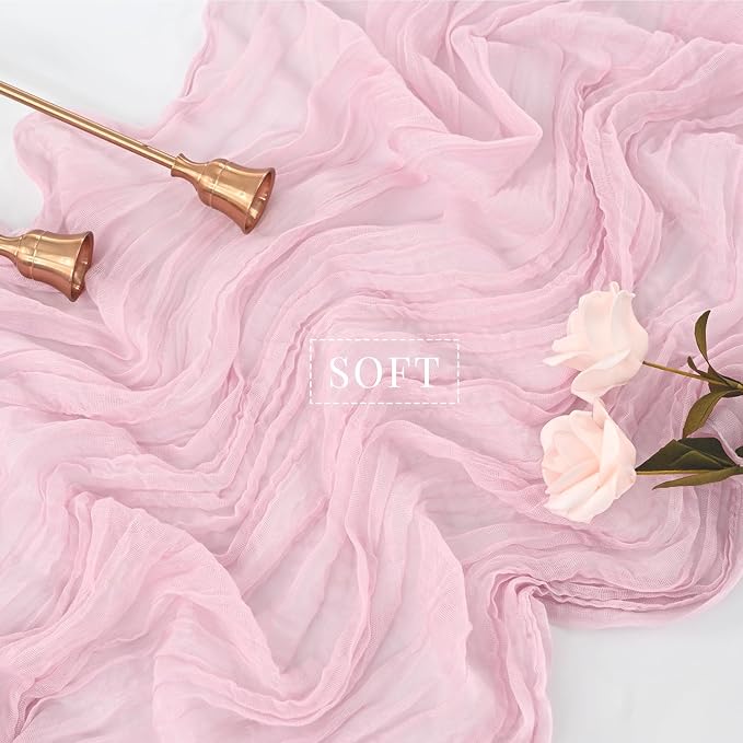 6 Pieces Light Pink Cheesecloth Table Runner 10FT Pink Runner - Image 4