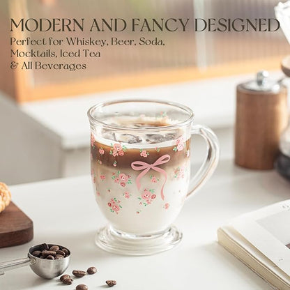 KEMORELA Pink Bow Glass Coffee Mugs Set, Cute Tea Cup - Image 5