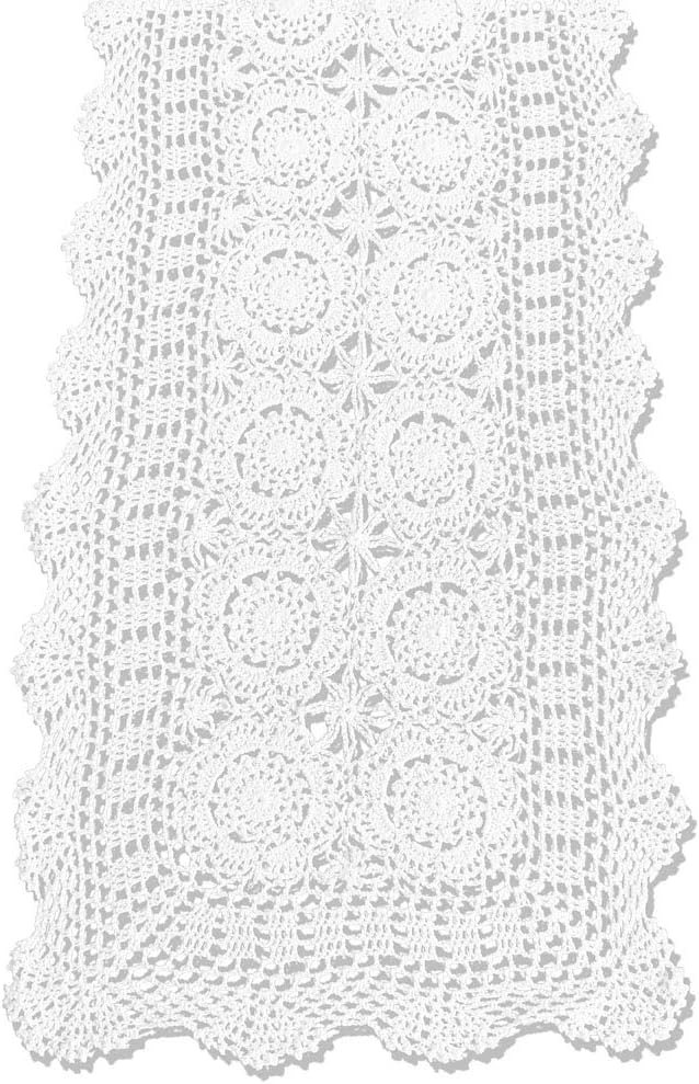 Cotton Handmade Crochet Lace Table Runner White Rectangle Coffee Table Dresser by KEPSWET