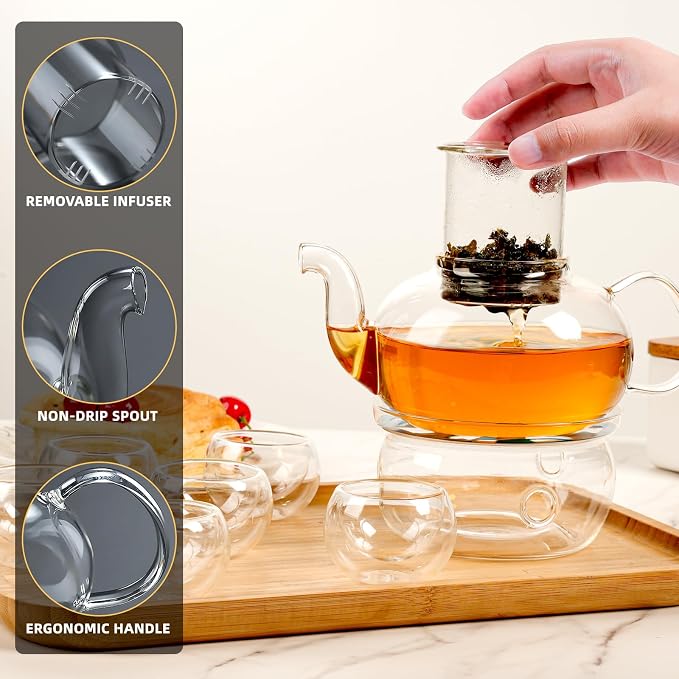 Glass Teapot Set, 27OZ/800ML Stovetop Safe Glass Tea Kettle - Image 5