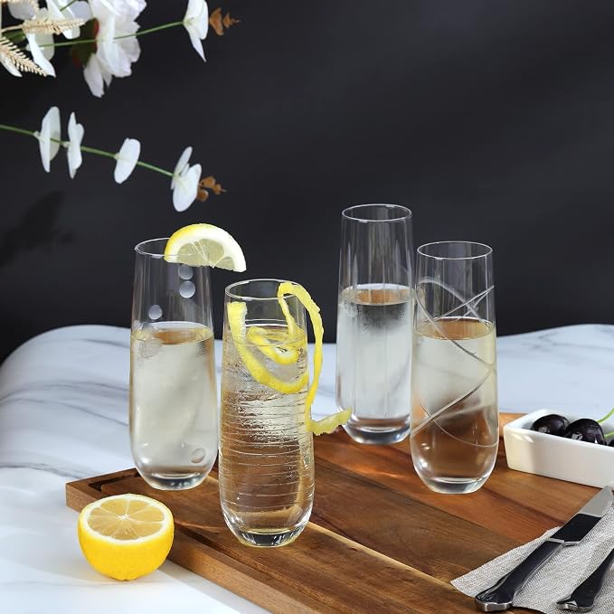 Joeyan Etched Champagne Flutes Glasses Cups, Handmade Mouth Blown Aesthetics - Image 4