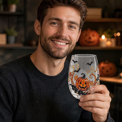 Handmade Halloween 3D Embossed Glass Tumbler Pumpkin Ghost Black | Handmade - Image 3