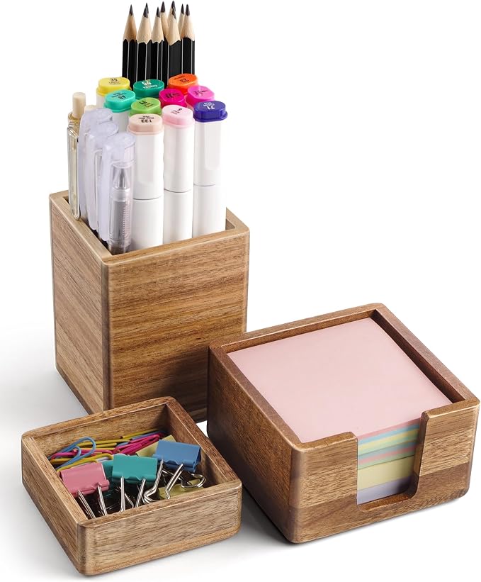 Acacia Wood Desk Organizer Set by Unknown