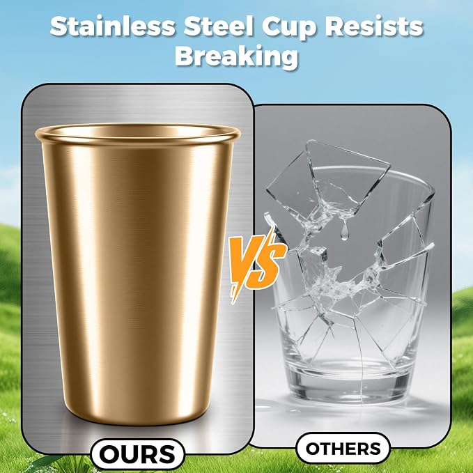 10 Pack 16 oz Gold Stainless Steel Pint Cups, Stackable Set | Food-Grade 304 - Image 6