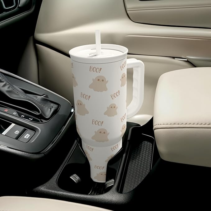 SANDJEST Boo Tumbler with Handle and Straw 40oz – Stainless Sleel Slider - Image 8