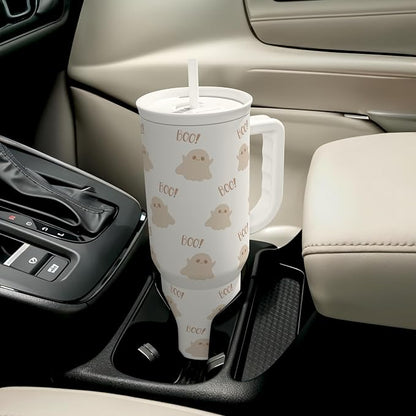 SANDJEST Boo Tumbler with Handle and Straw 40oz – Stainless Sleel Slider - Image 8