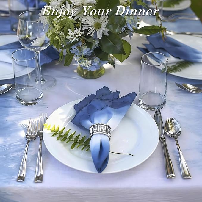 12pcs Antique Silver Napkin Rings, Premium Greek Key Napkin Rings Bulk - Image 5