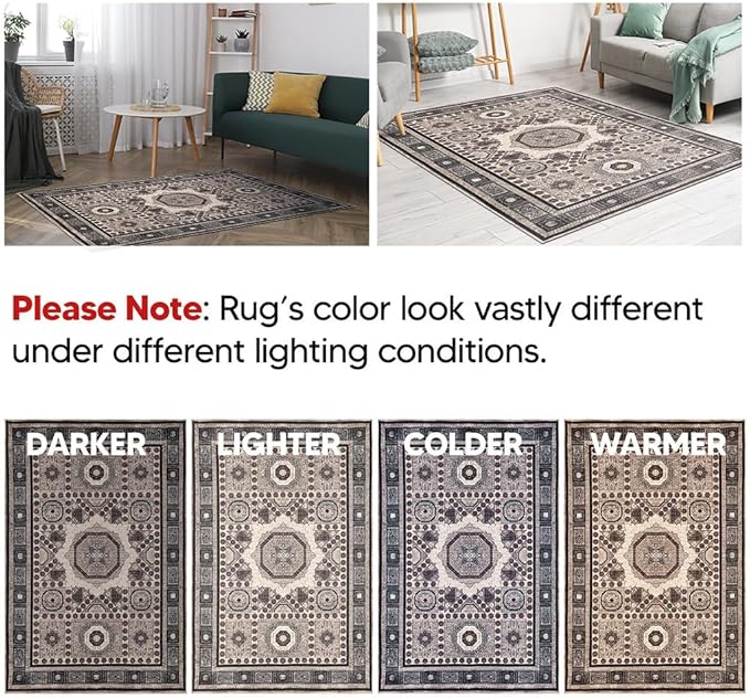 Keen Home Design 2x12 Rug - Machine Washable Runner Rug with Non-Slip Backing, Ideal for Hallway, Entryway, Kitchen, Laundry Room - Vintage, Easy Clean, Durable, Low Pile - (2'6" x 12')