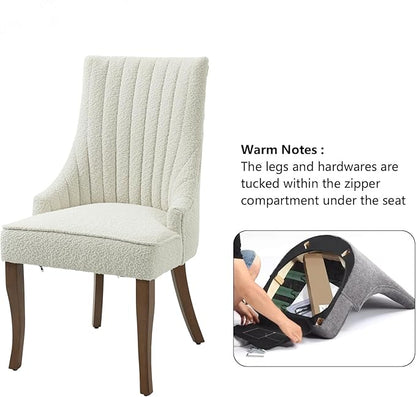 mikibama Boucle Dining Chairs Set of 6 Channel Tufted Kitchen Dinner Chair Comfy Teddy Fabric Upholstered Accent Chair for Dining Room with Solid Wood Legs (Off White 6pc)