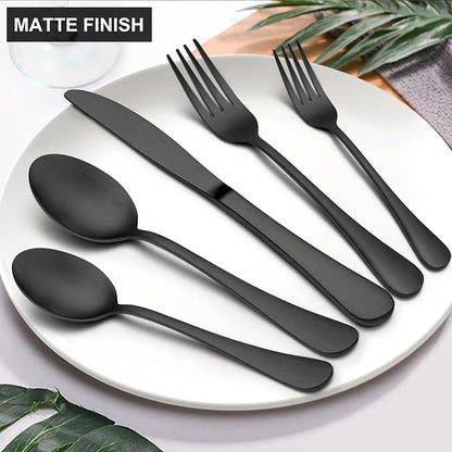 LIANYU 40 Piece Matte Black Silverware Set, Stainless Steel Black Flatware - Image 4