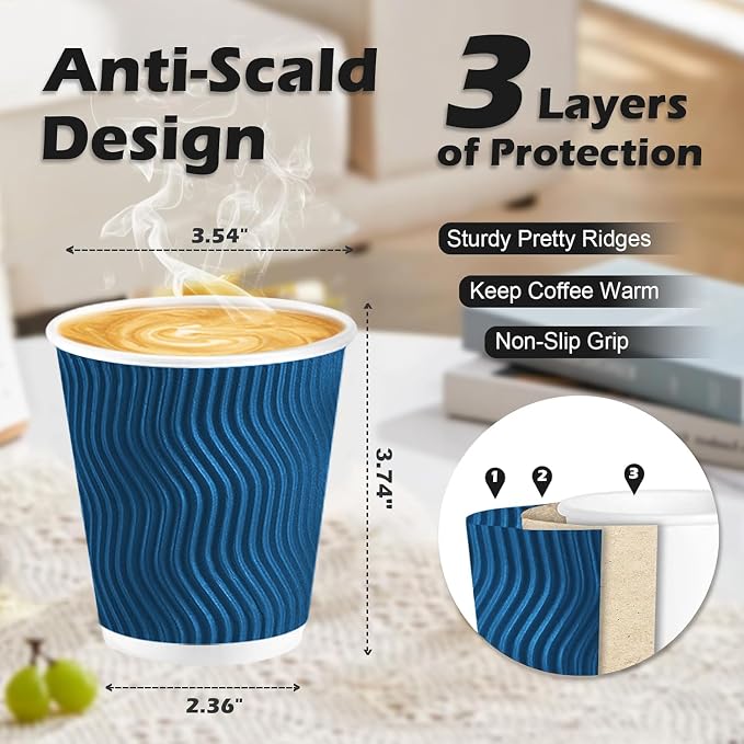 Lamosi 10 oz Coffee Cups 120 Pack Disposable Insulated Corrugated Paper Cup | - Image 2