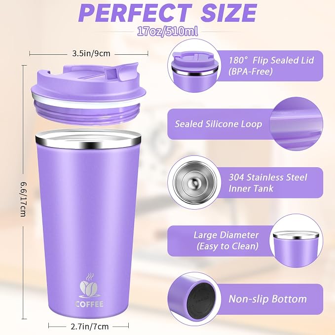 Insulated Travel Coffee Mug Reusable Coffee Tumbler Cup - Image 2