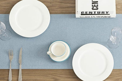 Basic Linen Style Table Runner, 14x60 Inch Chambray Blue | Mitered Corner Design - Image 3