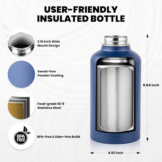 RAYMYLO Insulated Water Bottle 64 oz, Triple Wall Vacuum Stainless Steel | - Image 5