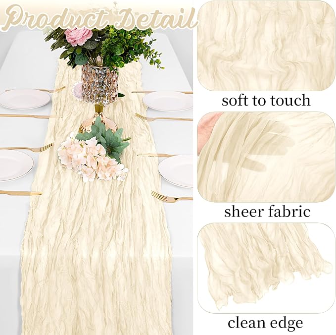 16 Pack Ivory Cheesecloth Table Runners 20x120 Inch Gauze Table Runner 10FT - Image 3