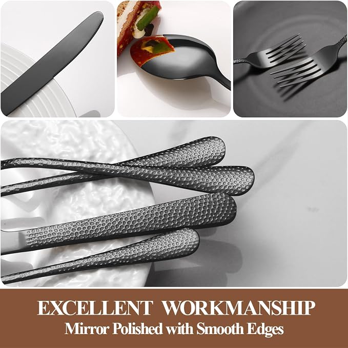 20 Pcs Black Silverware Set for 4, Food Grade Stainless Steel Flatware Set - Image 4