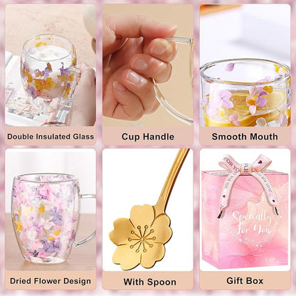 Double Wall Glass Coffee Mugs, Aesthetic Dried Flowers Cups - Image 6