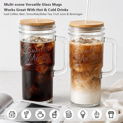 ANOTION Glass Cups with Lids and Straws - 24oz Tumbler with Handle Coffee Cups - Image 3