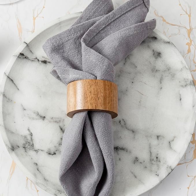 MyGift Set of 6 Acacia Wood Round Napkin Rings, Rustic Dinner Table Decor | - Image 7