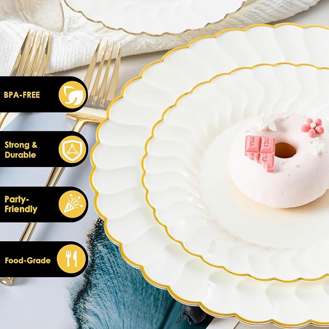 Lullaby 96PCS Ivory Scalloped Plastic Plate - Image 4