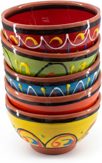 Cactus Canyon Ceramics Salsa Bowls - Spanish Terracotta Multicolor Decor - Small Serving Bowl (European Size), Festive Dinnerware 5 Piece Set - Dishwasher & Microwave Safe