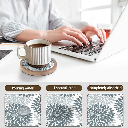 Wood Coasters Set of 8 with Holder, Cewiru Cup Mat - Image 4