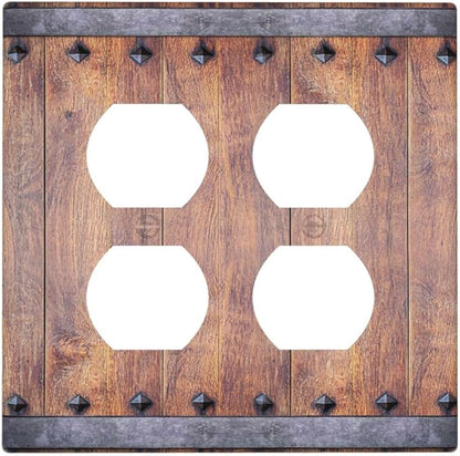 Light Switch Cover Rustic Farmhouse Barn Door Vintage Wood 2 Gang Decorative SwitchPlates Double Duplex Wall Plates Switch Plates and Outlet Covers for Bathroom Cabin Decor