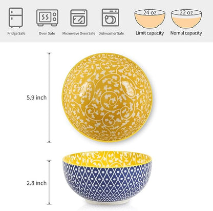 Selamica Ceramic Cereal Bowls Set of 6, 24 Oz Deep Soup Bowls - Image 2