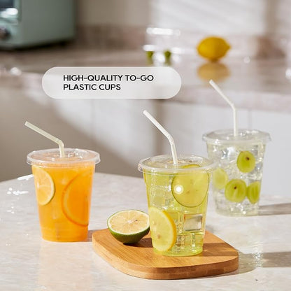 12 oz Clear Plastic Cups with Flat Slotted Lids, Disposable Drinking Party Cups - Image 6