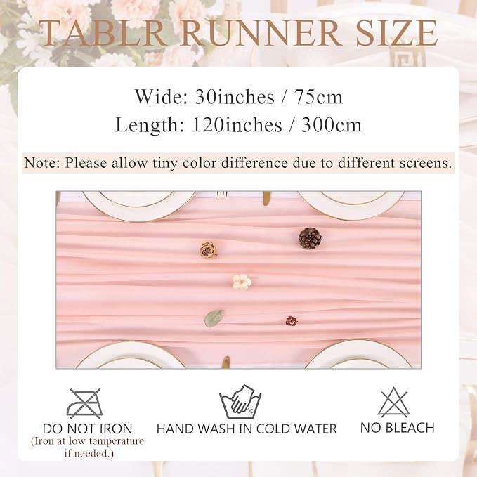 10FT Peach Pink Chiffon Table Runner 30x120 Inches Boho Rustic Sheer Fabric - Image 3