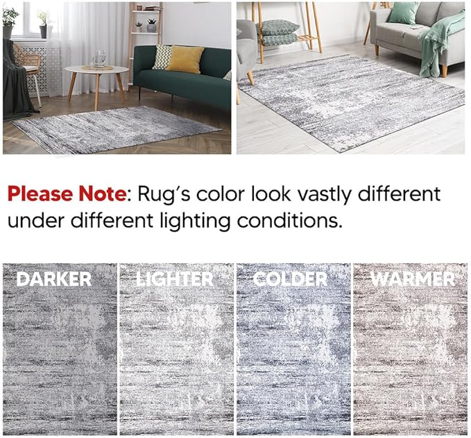 Keen Home Design Area Rugs - Non-Shedding, Thick Pile Abstract Rugs for Kitchen, Living Room, Bedroom, Dining Room, Entryway (Abstract Cream/Grey, 5'11'' x 9'2'')