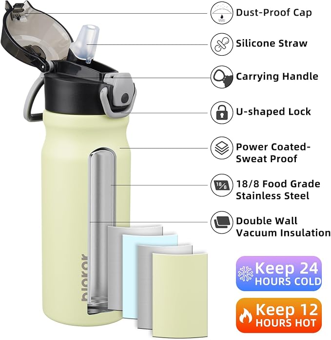 BJPKPK 18 oz Water Bottle with Straw & Handle, Insulated Stainless Flask | Leak - Image 2