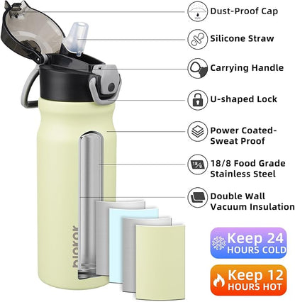 BJPKPK 18 oz Water Bottle with Straw & Handle, Insulated Stainless Flask | Leak - Image 2