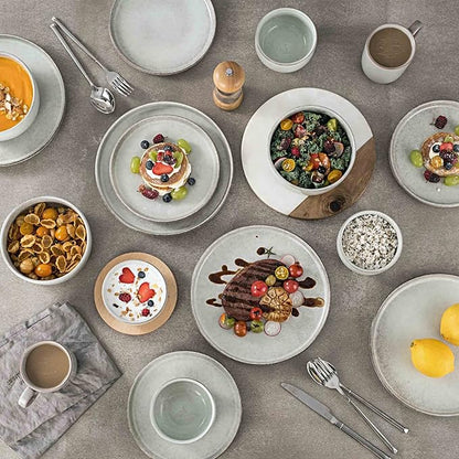 Henten Home Ceramic Otmeal Bowl Set of 4, 26 OZ Porcelain Bowls for Cereal, Salad, Soup, Noodle, Serving Stoneware Set, Reactive Glaze, Microwave & Dishwasher Safe (Grey)