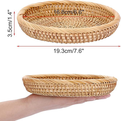 Hipiwe Small Woven Wicker Basket - 7.6" Round Entryway Organizer for Keys, Wallet, Cell Phone & Snacks