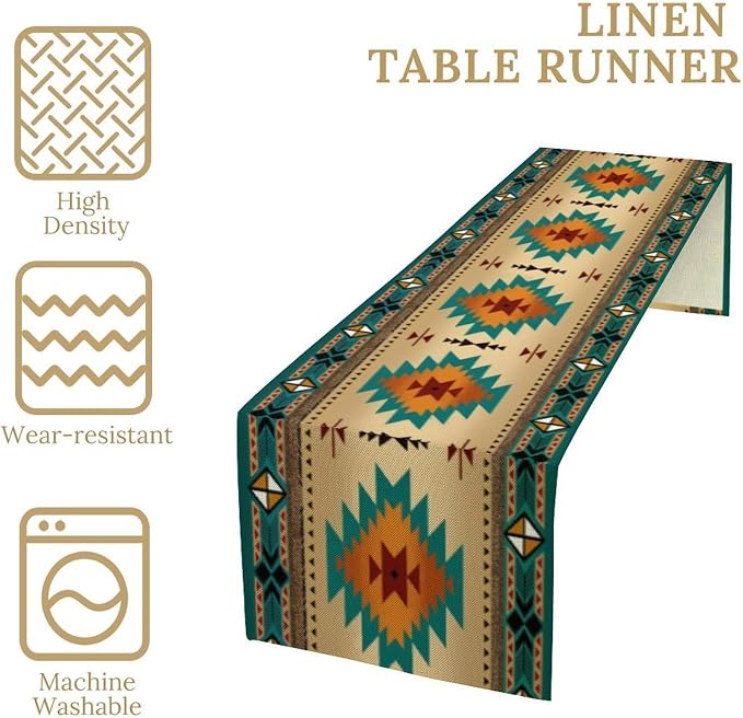 Aztec Southwest Table Runner, Ethnic Style Design Geometric Triditional Kitchen - Image 4