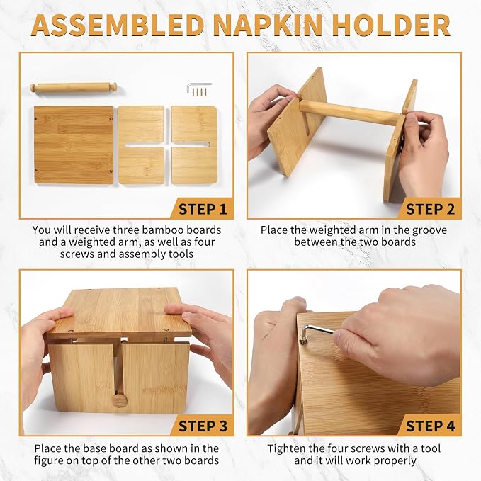 Bamboo Napkin Holder for Table, Square Napkin Holder - Image 2