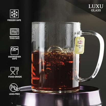 LUXU Glass Coffee Mugs, 27oz Large Glass Coffee Cups Clear Glass Tea Cups - Image 2