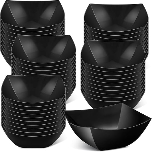 Tanlade 50 Pcs Square Plastic Serving Bowls Disposable Snack Salad Bowl Small Party Candy Bar Containers Taco Bar Serving Dishes for Buffet Chips Fruit(12 oz,Black)