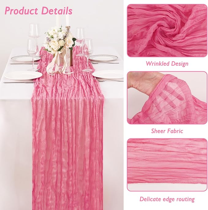 8 Pack Rose Pink Cheesecloth Table Runner 120 Inch Boho Wedding Decor | - Image 3
