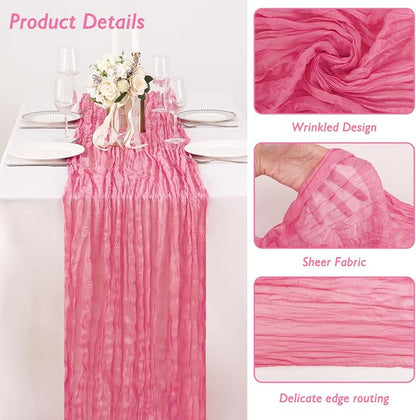 6 Pack Rose Pink Cheesecloth Table Runner 120 Inch Boho Wedding Decor | - Image 3