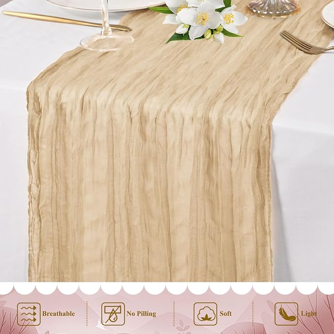 8 Pack Beige Cheesecloth Table Runner 10FT Long Boho Gauze Fabric Table Runner - Image 5