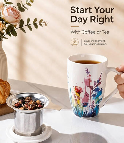 AmorArc Tea Cup With Infuser and Lid, 18oz Loose Leaf Tea Mug With Steeper | - Image 4