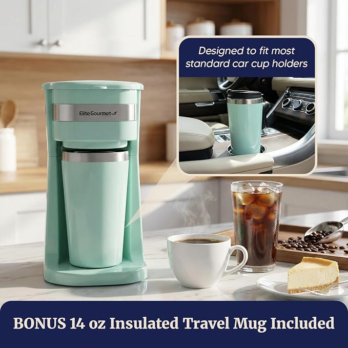 Elite Gourmet EHC113M Personal Single-Serve Compact Coffee Maker, Mint | - Image 6