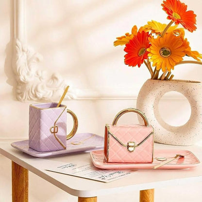 Zubebe 2 Set Coffee Mug Elegant Handbag Shaped Cup Modern Ceramic Purse Mug - Image 3