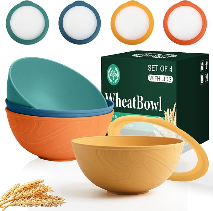 Wheat Straw Bowls with Lids Salad Bowl 40 OZ Unbreakable Cereal Bowls by HOMIENLY