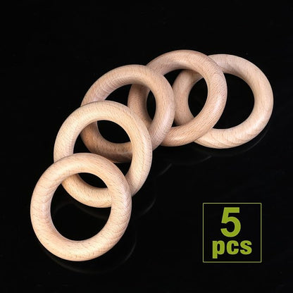 FoDau770 5pcs Natural Beech Wooden Rings, Unfinished Solid Wood Rings Heavy - Image 3