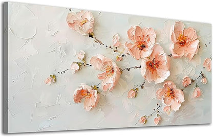 ADJUVANT Wall Art Impressionist Pink Floral 40"L x 20"W, Cherry Blossoms Canvas Painting Soft Petals Artwork Pastel Tones Prints Spring Flowers Wall Decor for Living Room Bedroom Bathroom Home Office