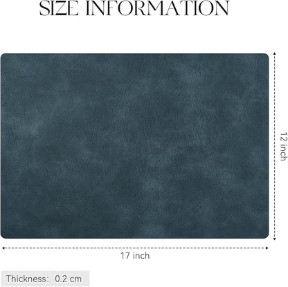 MOSAYT Vinyl Placemats Set of 6-12 X 17 Inch - Faux Leather 100% Waterproof Oil-Proof Wipeable PU Place Mats, Heat Resistant Reversible Table Mats for Kitchen, Dining, Outdoor (Navy Blue)