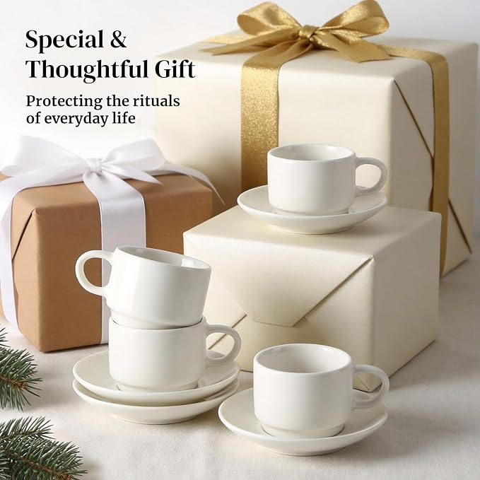 DOWAN 2.5 OZ Stackable Espresso Cups, Porcelain Coffee Cups - Image 9